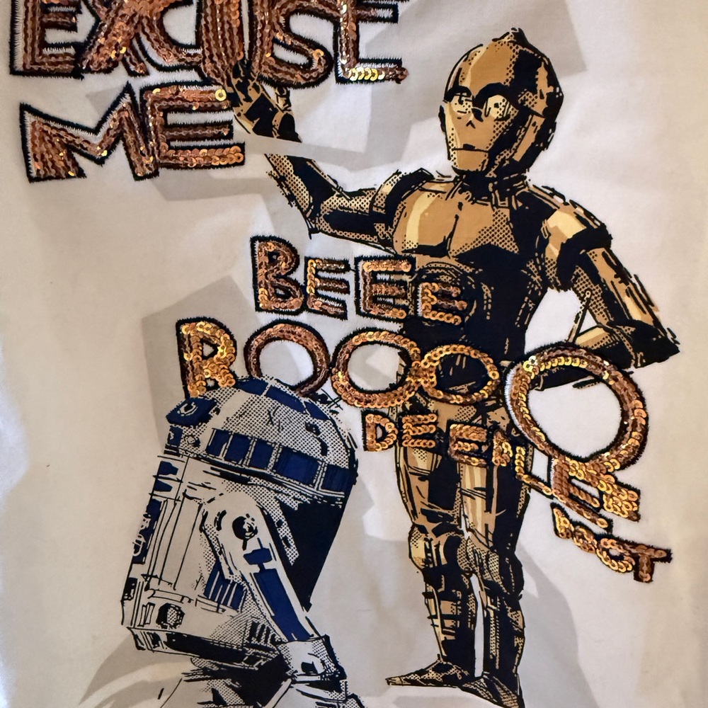 Star Wars White Tee with Black and Gold Accents, Disneyland Star Wars world NWOT